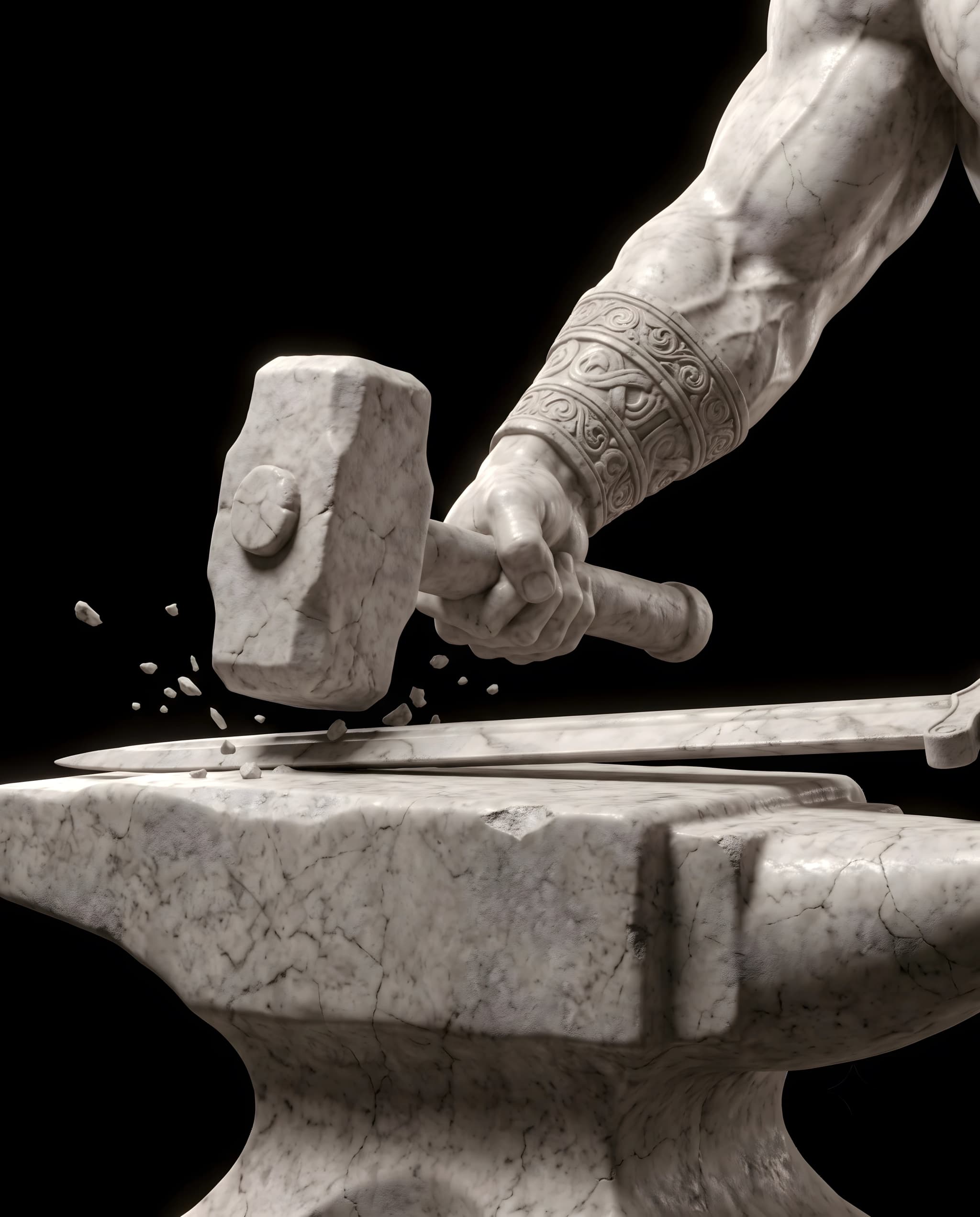 Classical blacksmith forge and anvil sculpture detailed view